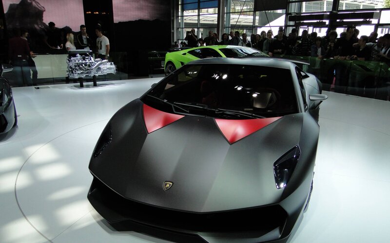 Black Sports Car — Gray, Showroom, Photograph