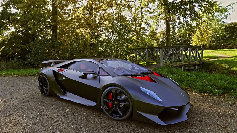 Black sports car in a park
