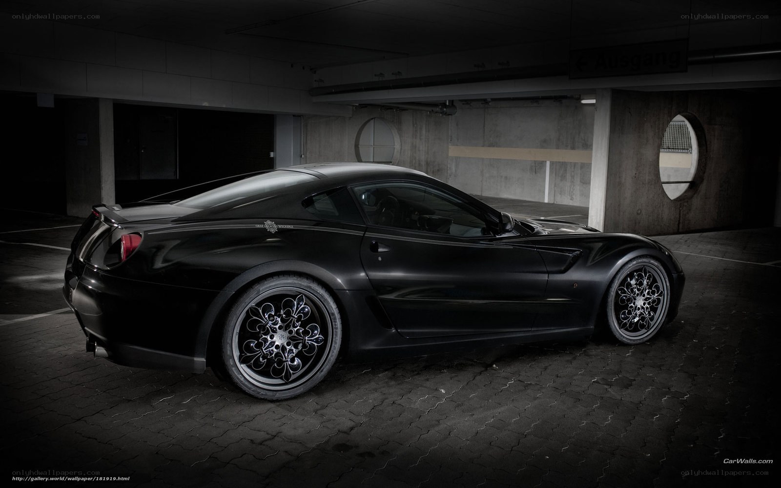 black sports car in garage