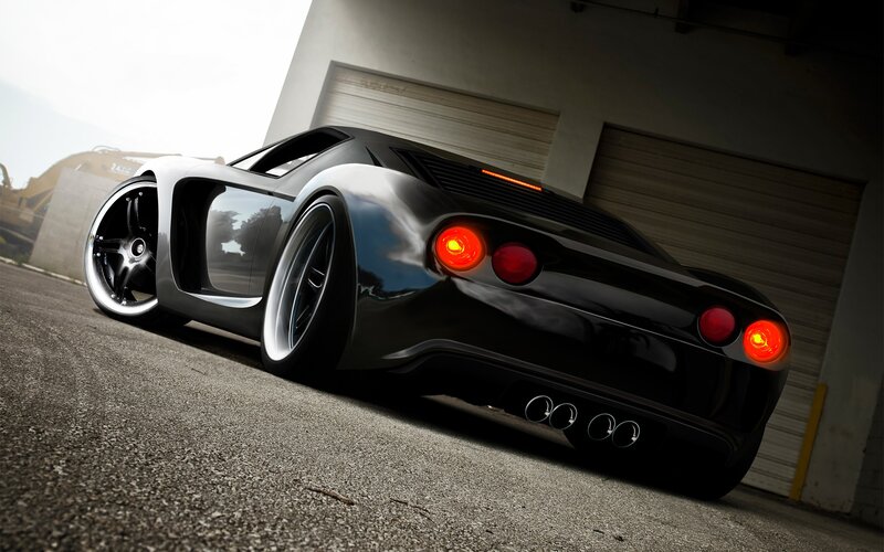 black sports car in garage