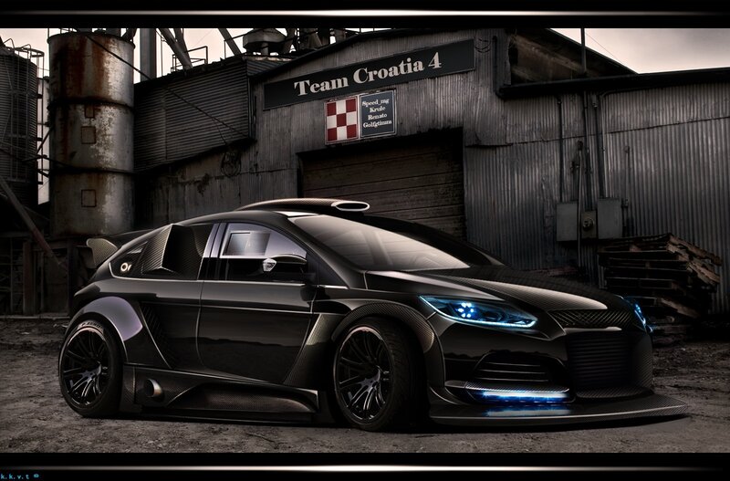 black sports car in industrial setting