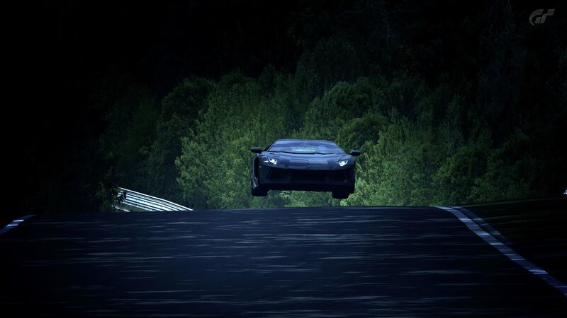 Black Sports Car in Mid-air
