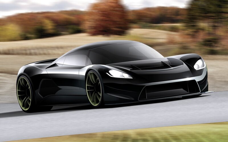 Black sports car in motion