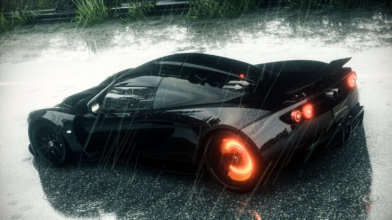 Black Sports Car in Rain — Dramatic, 3d Render