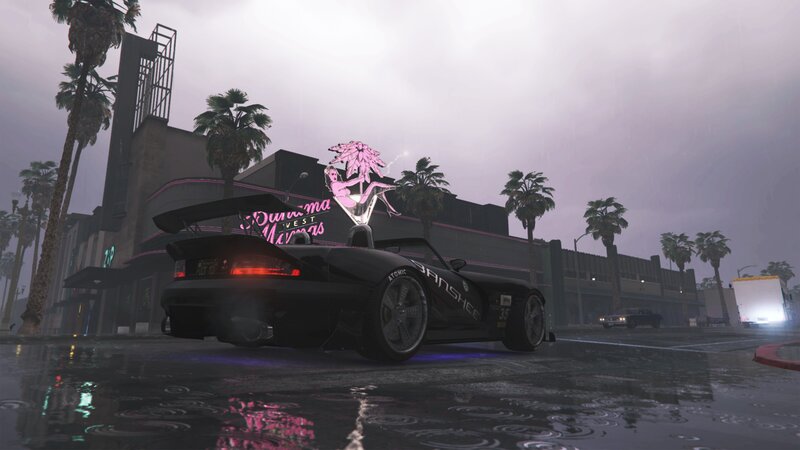 Black Sports Car in Rain — Rainy, Moody
