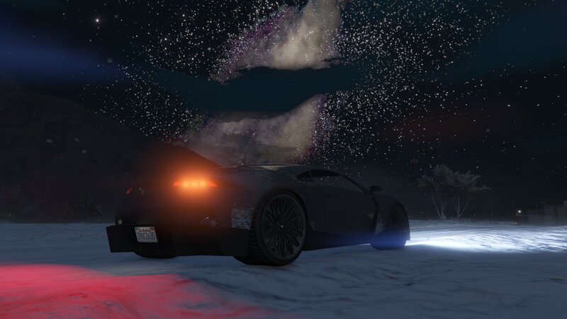 Black Sports Car in Snow — Dark, Dramatic