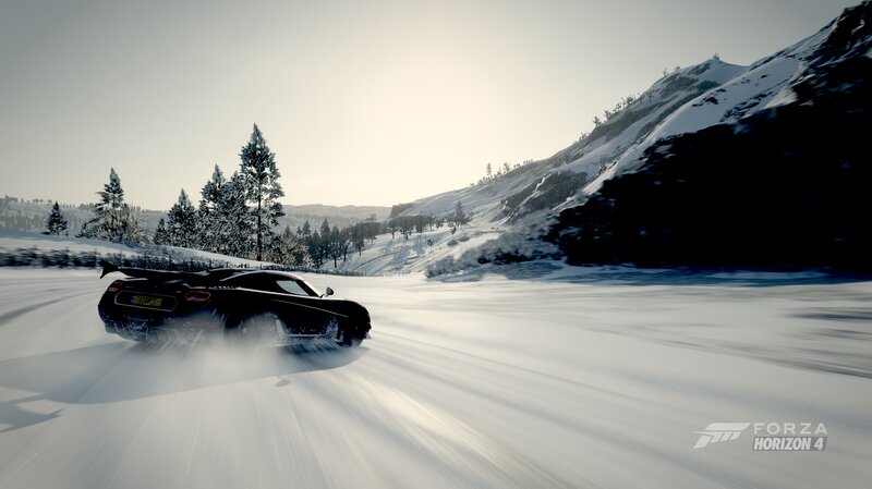 Black Sports Car in Snow — White, Dynamic
