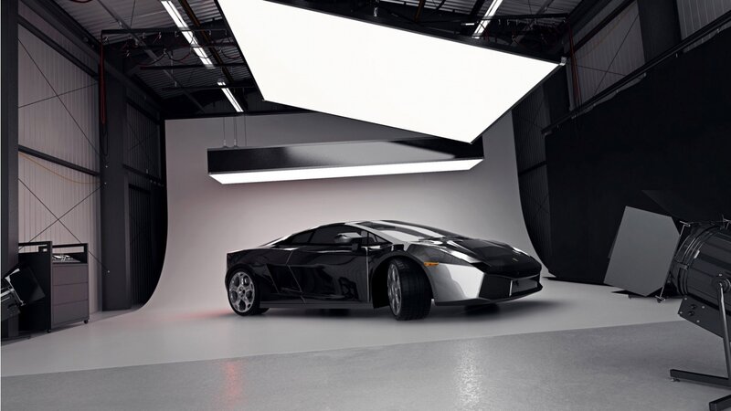 Black sports car in studio