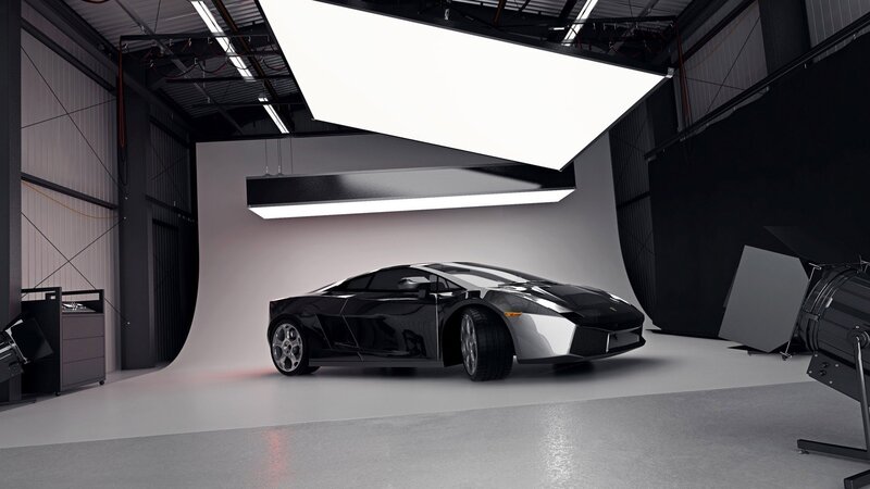 Black sports car in studio