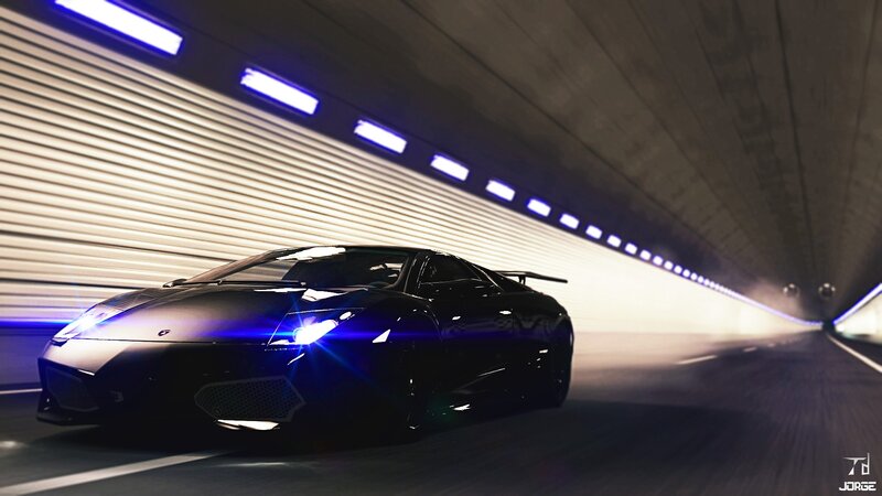 Black sports car in tunnel