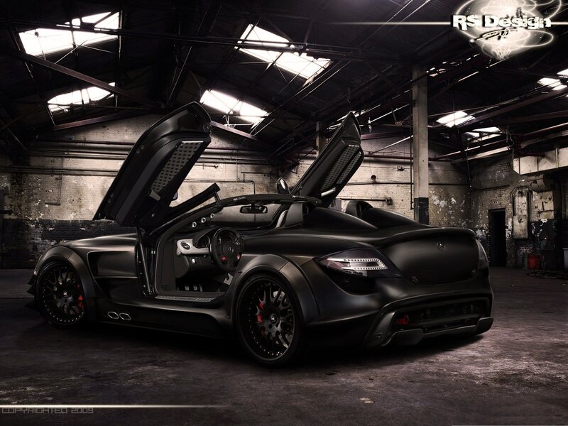 Black sports car in warehouse