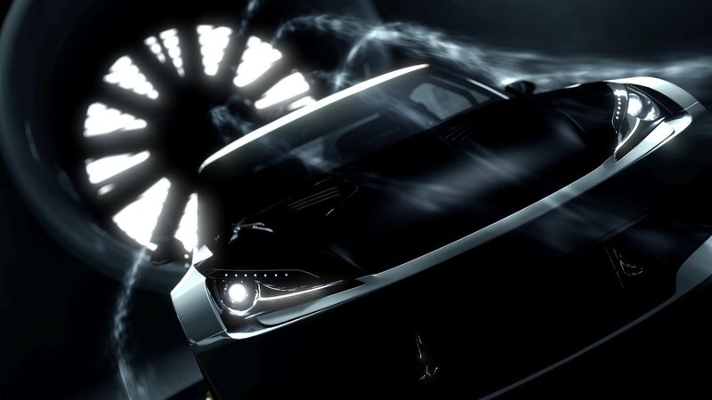 Black sports car in wind tunnel