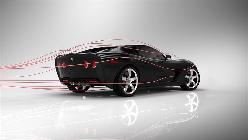 Black Sports Car — Neutral, 3d Render, Red Lines