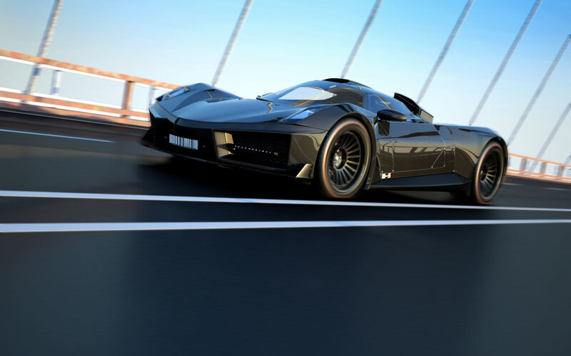 Black sports car on a bridge