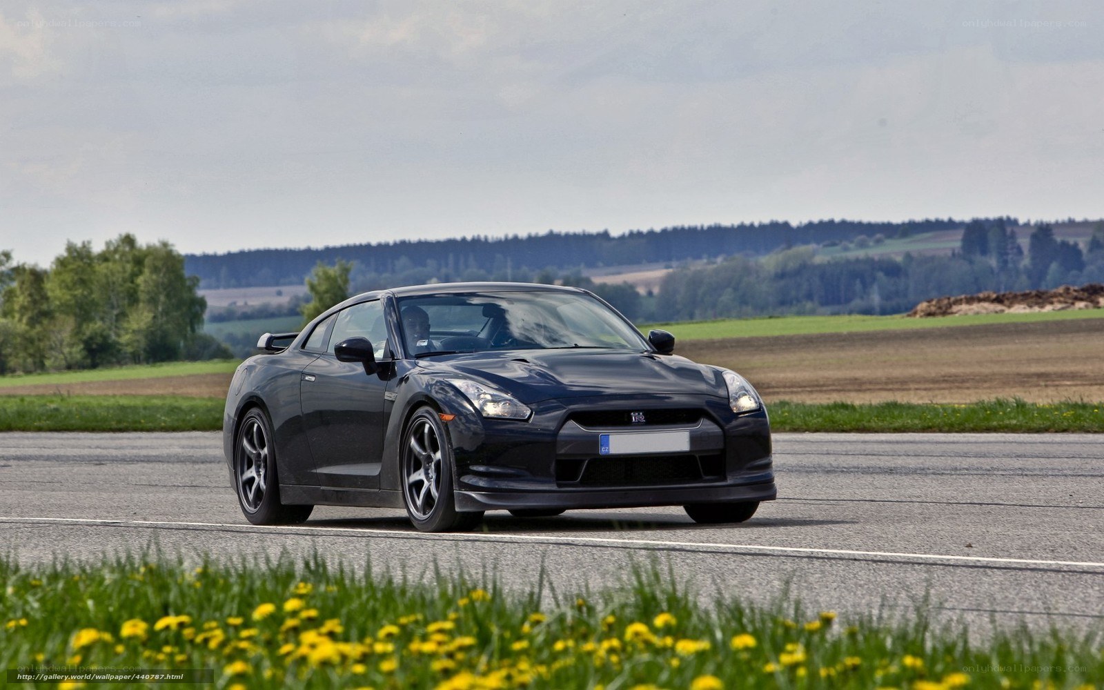 Black sports car on a country road