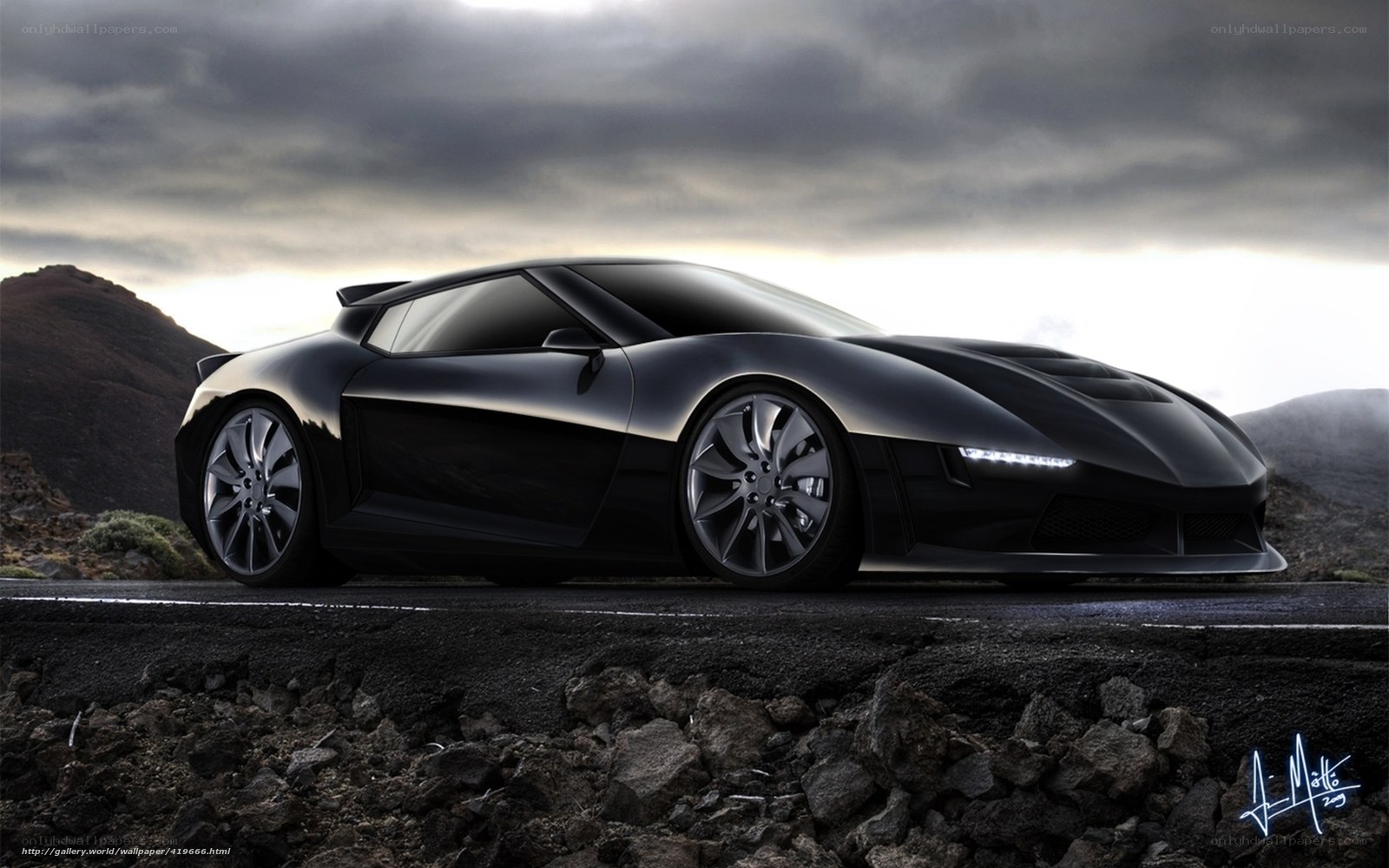 Black sports car on a road