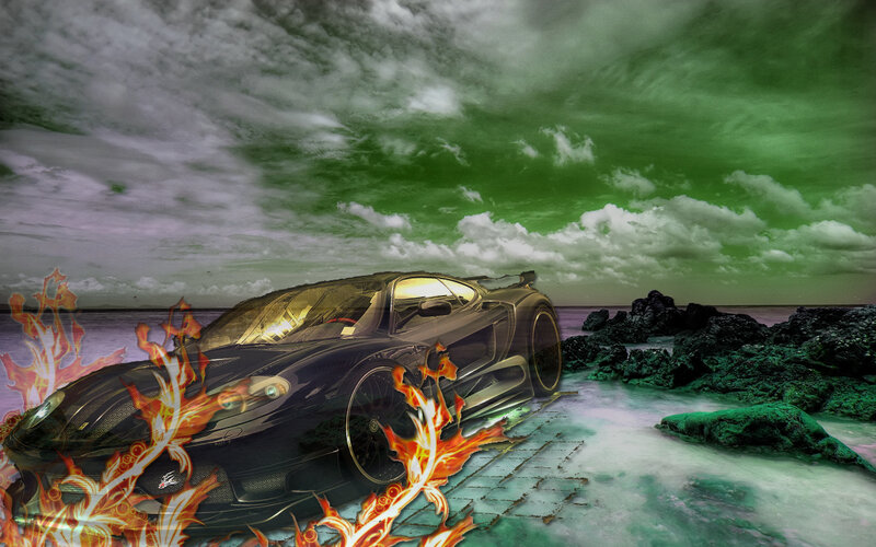 Black Sports Car on Beach