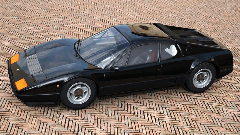 black sports car on brick pavement