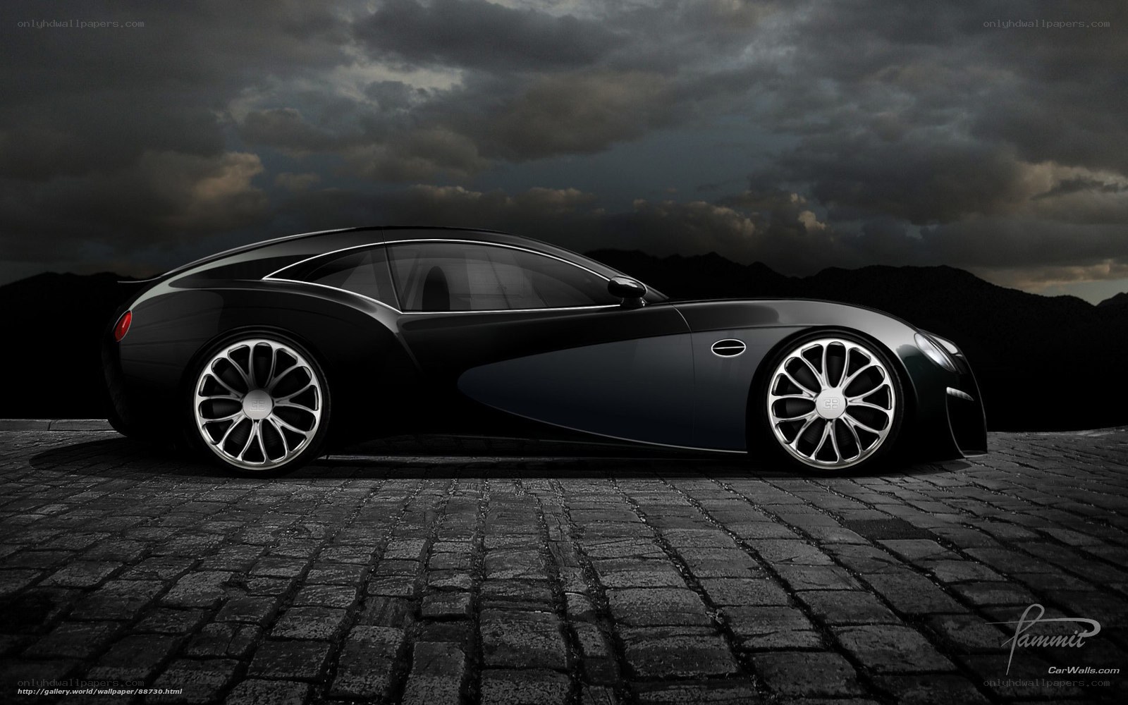black sports car on cobblestones