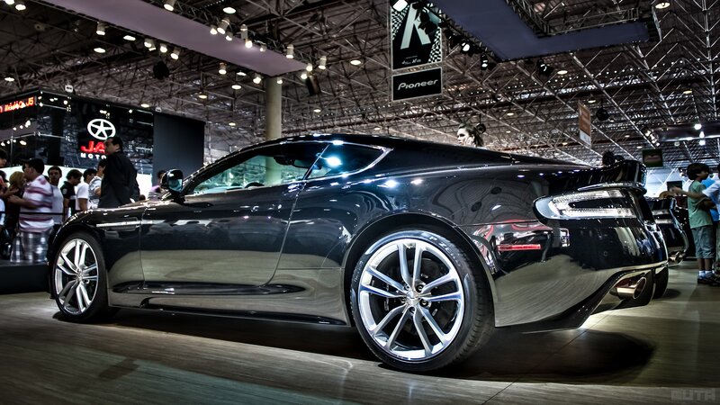 Black sports car on display