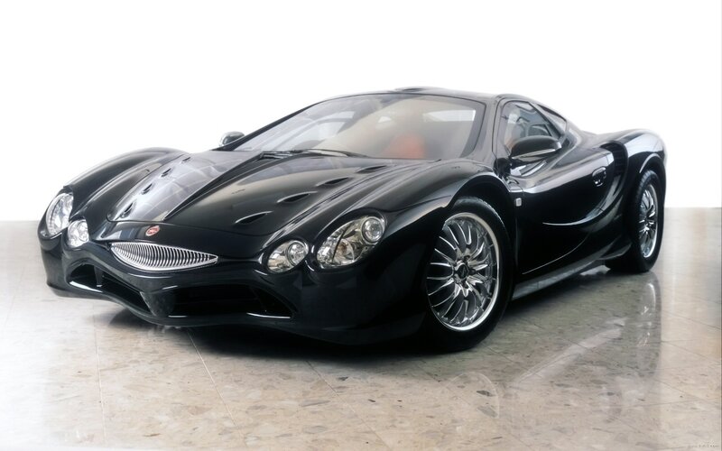 Black sports car on display