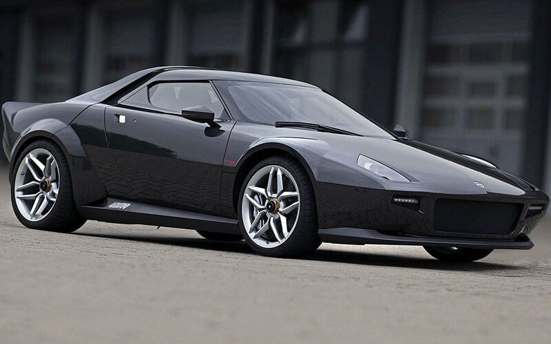 Black sports car on display