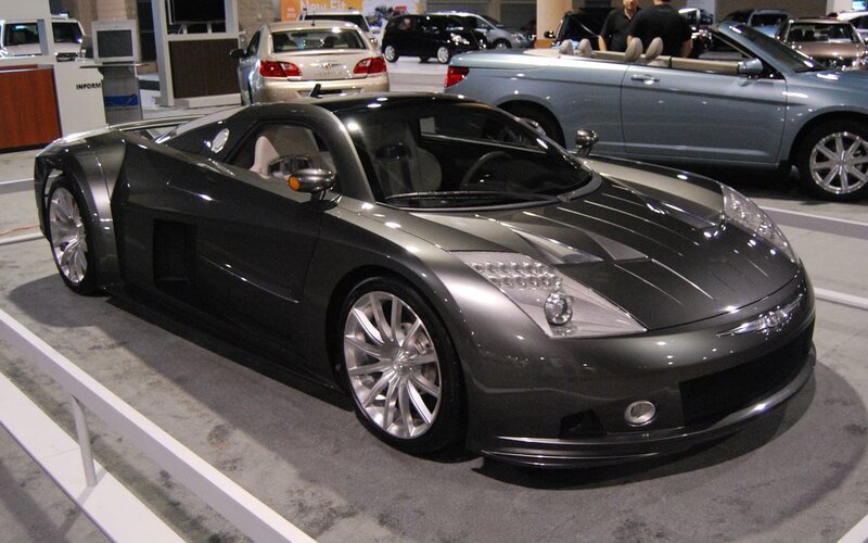 Black sports car on display