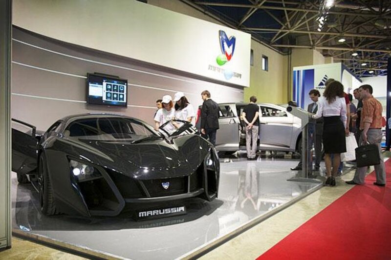 Black Sports Car on Display — Neutral