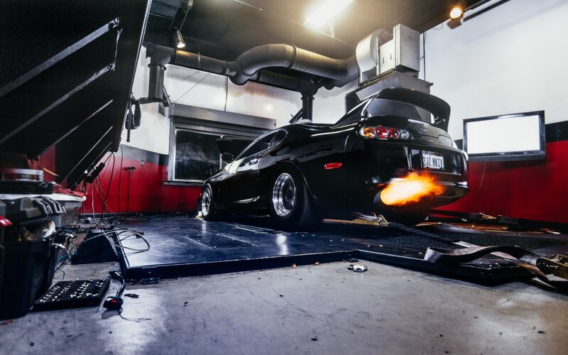 Black Sports Car on Dyno