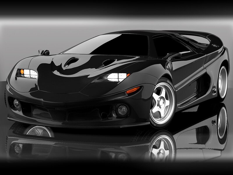 black sports car on reflective surface