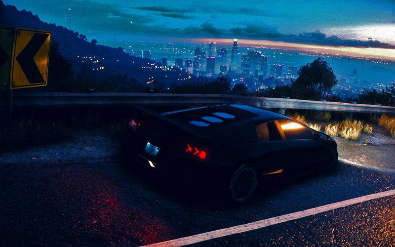 Black Sports Car on Road — Blue, Dramatic, Night