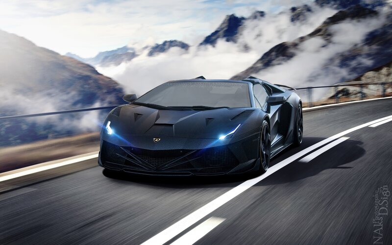 Black Sports Car on Road — Dramatic, 3d Render, Mountains