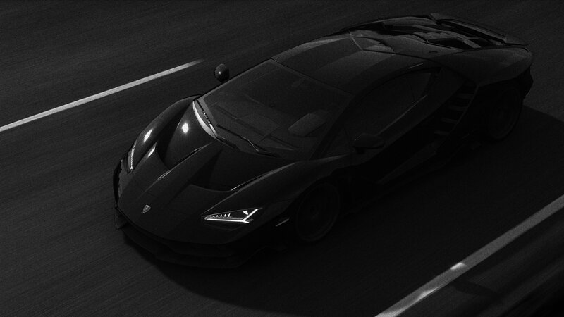 Black Sports Car on Road — Dramatic, Night, 3d Render, Headlights