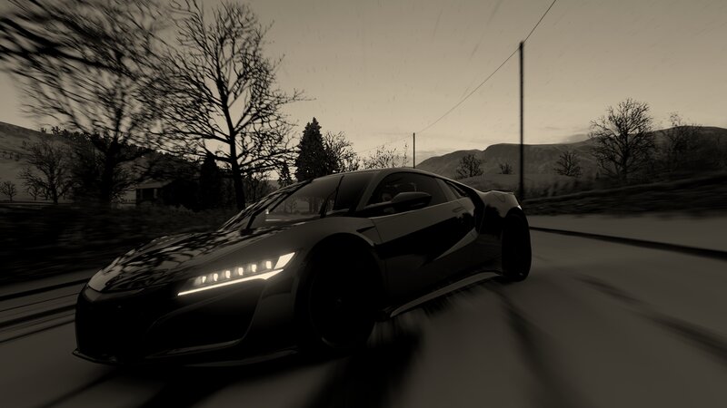 Black Sports Car on Road — Dramatic, Night, 3d Render, Trees