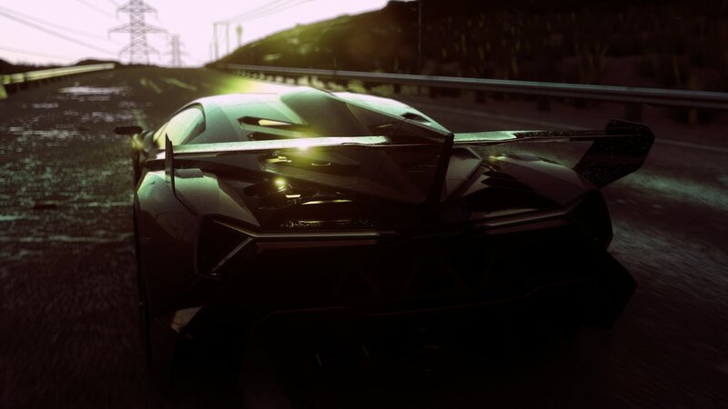 Black Sports Car on Road — Dramatic, Sunset, 3d Render