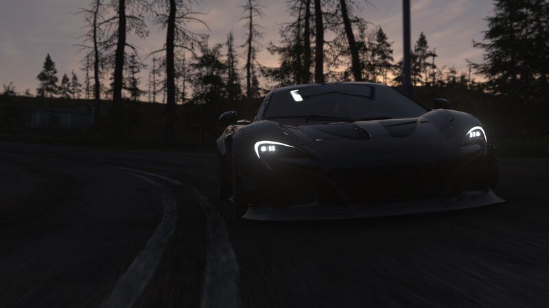 Black Sports Car on Road — Dramatic, Sunset, 3d Render, Trees