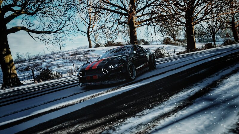 Black Sports Car on Road — Dramatic, Winter, 3d Render