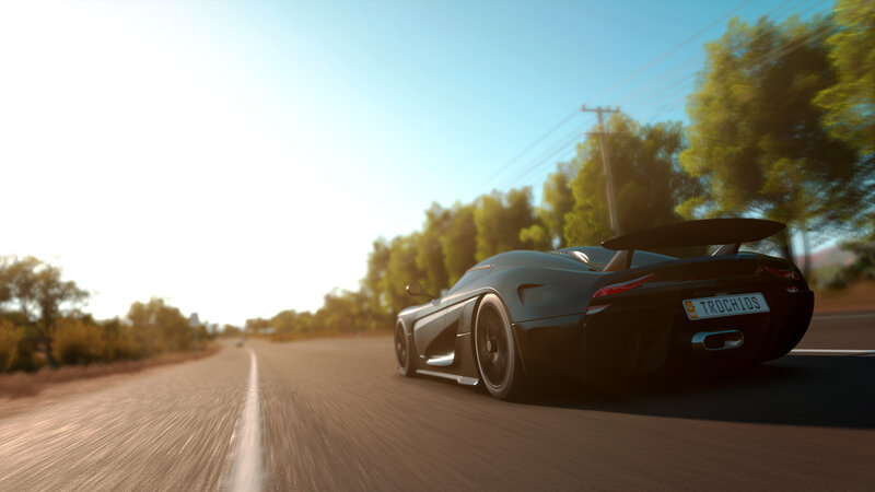 Black Sports Car on Road — Dynamic, Afternoon, 3d Render, Trees, Sky