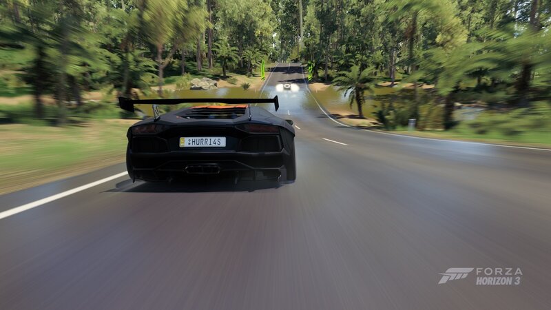 Black Sports Car on Road — Dynamic, Afternoon, 3d Render, Trees
