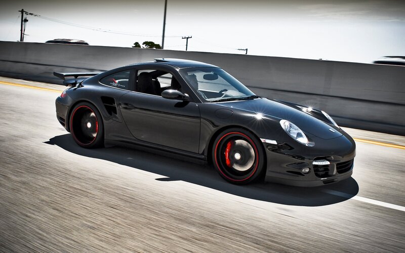 Black Sports Car on Road — Dynamic, Afternoon, Photograph, Tire, Windshield