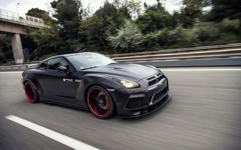 Black Sports Car on Road — Dynamic, Afternoon, Photograph, Trees, Bridge