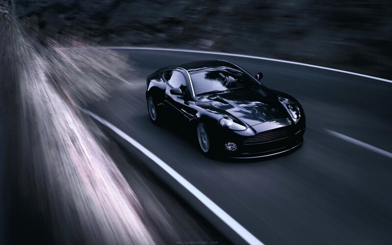 Black Sports Car on Road — Dynamic, Night, Photograph