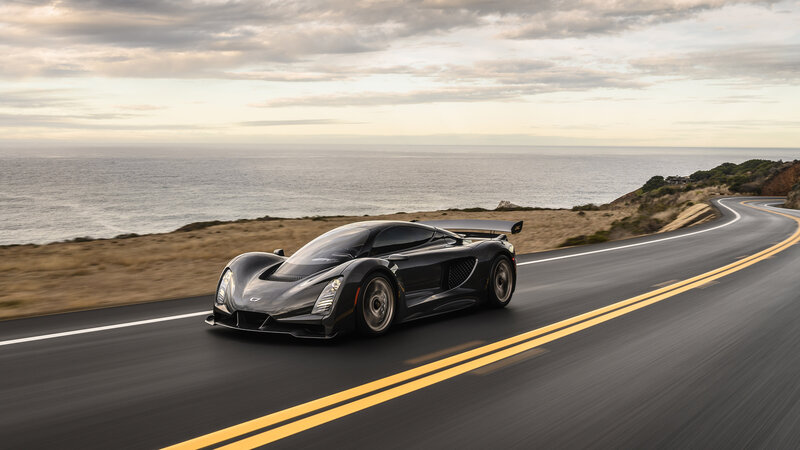 Black Sports Car on Road — Dynamic, Sunset, Photograph, Ocean