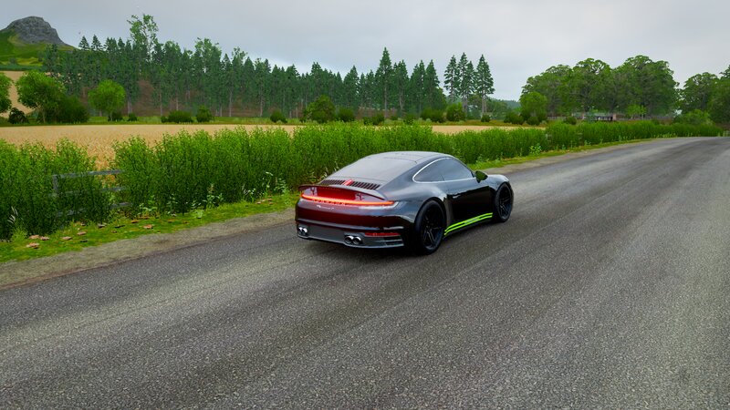 Black Sports Car on Road — Gray, Calm, Afternoon