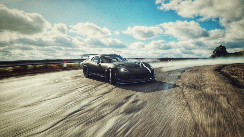 Black Sports Car on Road — Gray, Dynamic, Afternoon, 3d Render