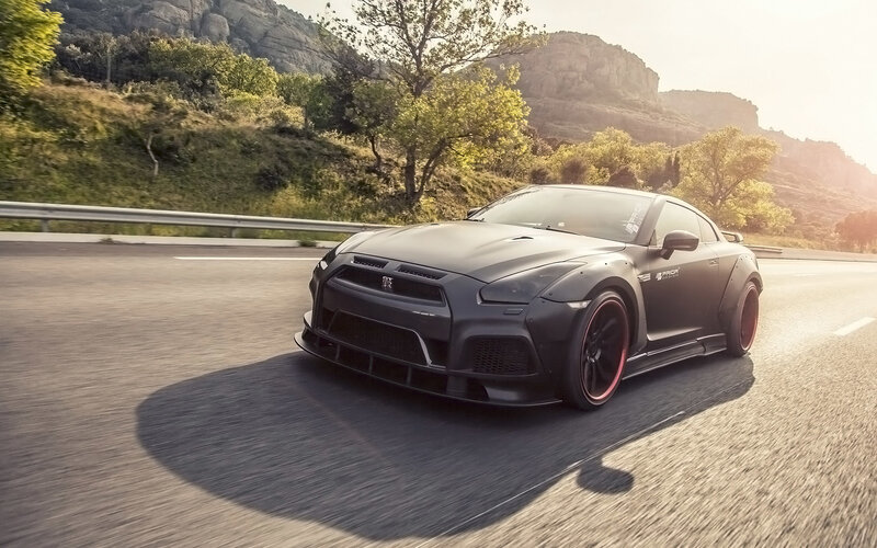 Black Sports Car on Road — Gray, Dynamic, Afternoon, Photograph