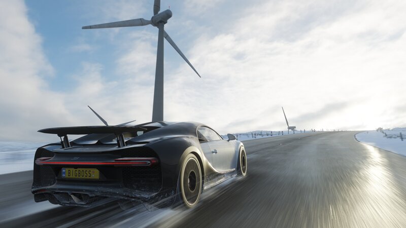 Black Sports Car on Road — Gray, Dynamic, Winter