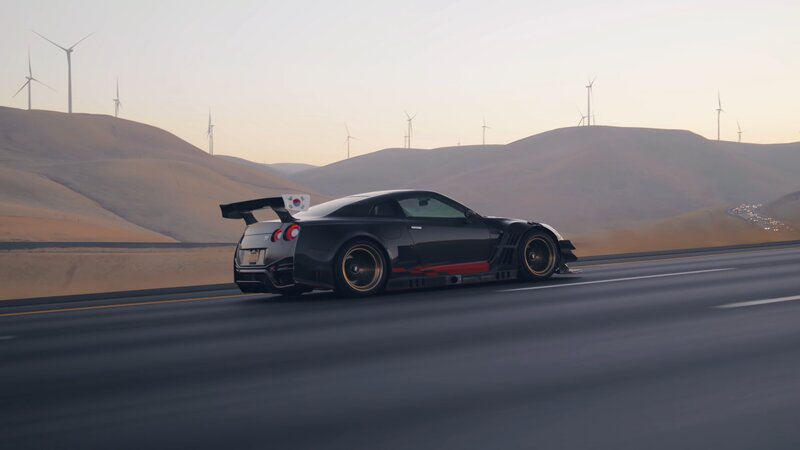 Black Sports Car on Road — Gray, Serene, Sunset, 3d Render