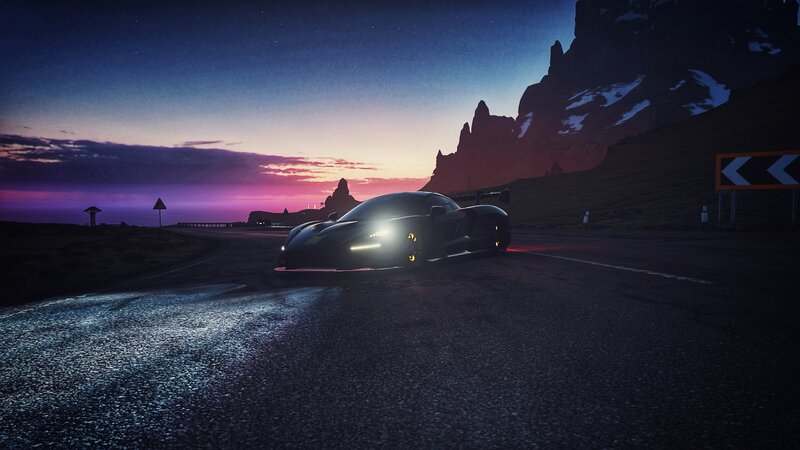 Black Sports Car on Road — Purple