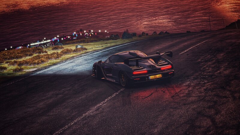 Black Sports Car on Road — Red, Dramatic, Night